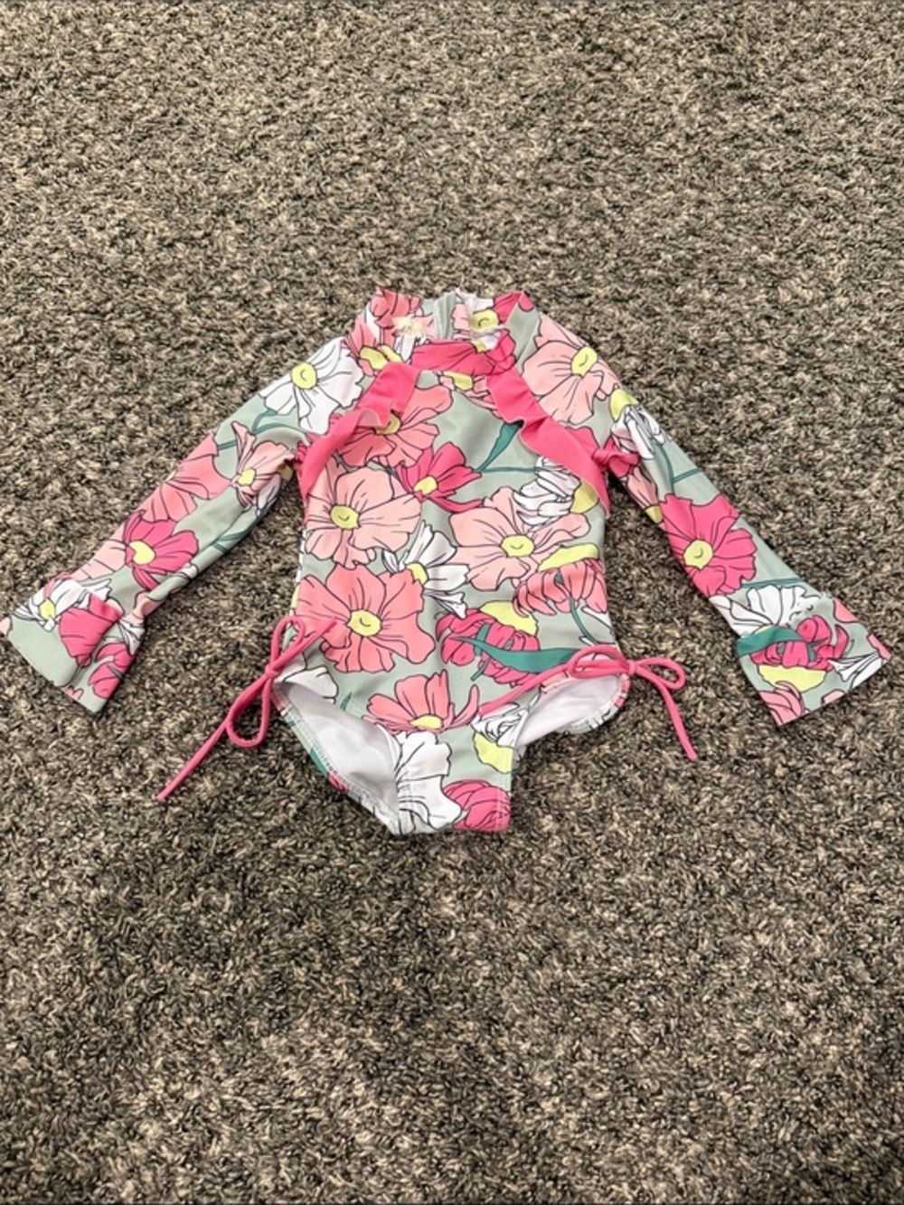 Marie Nicole 3-6 month Girls Long-Sleeve Floral One-Piece Swimsuit - Pink & Mint